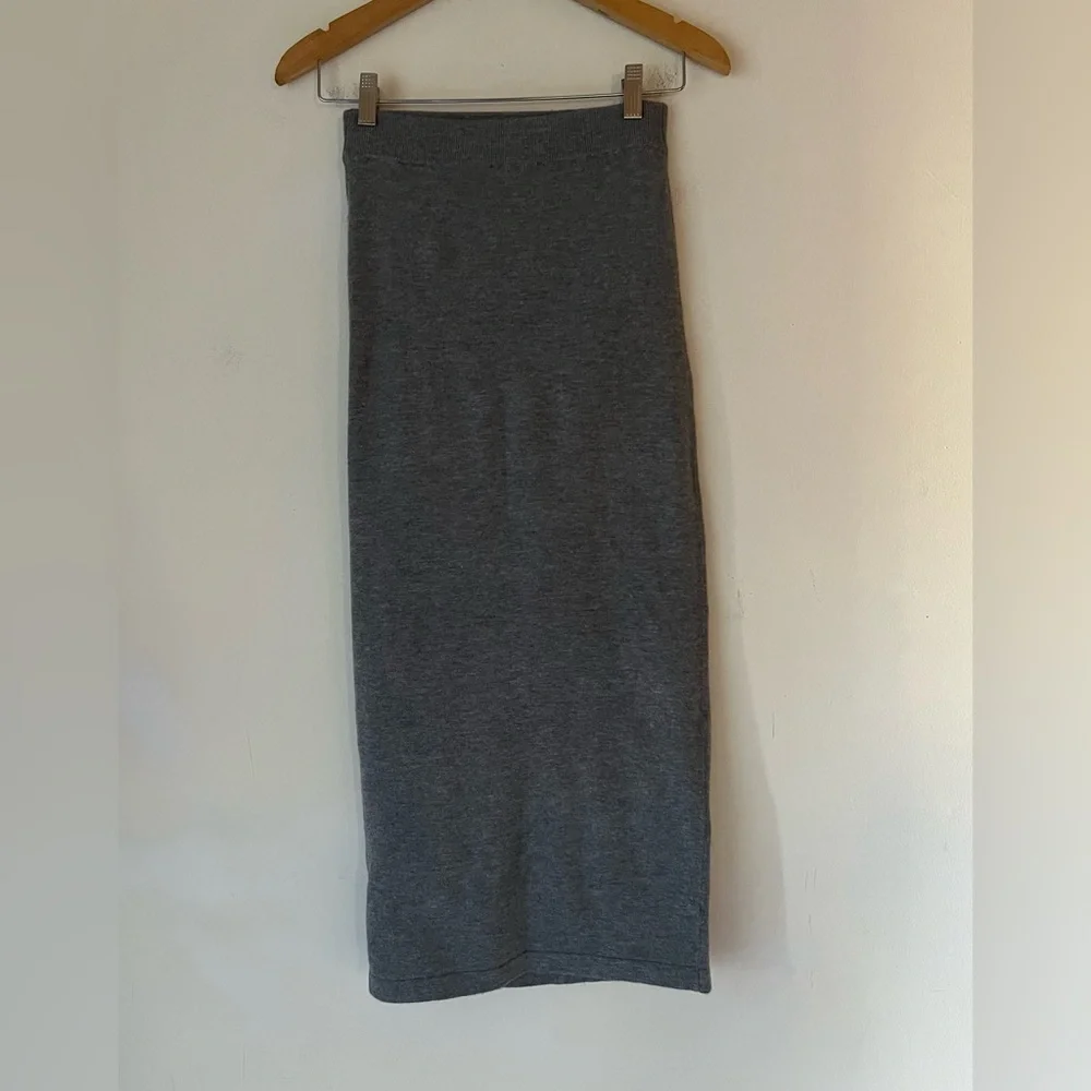 NWT Express Knit Midi Side Ruched Gray Skirt Wool Blend